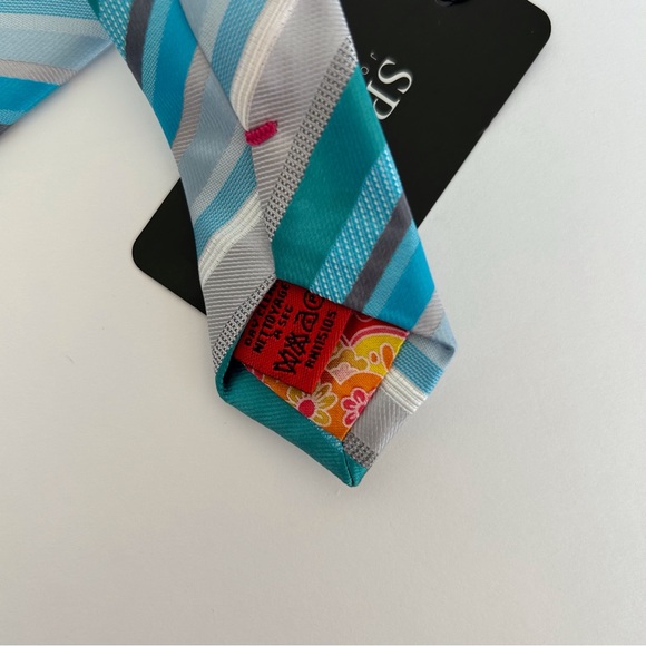JOHN SPARKS MULTICOLORED STRIPED NECKTIE, POCKET SQUARE AND TIE CHAIN NWT - Picture 10 of 14